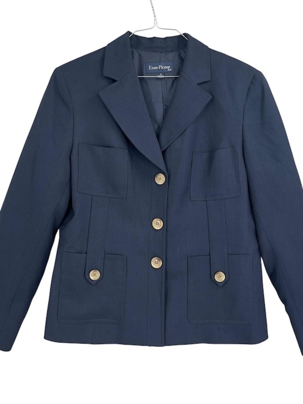 Evan Picone Navy Four-Button Patch Pocket Blazer